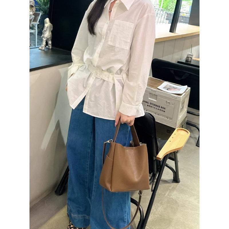 New cowhide leather premium feeling bucket bag tote bag underarm bag shoulder crossbody handbag bag women's bag