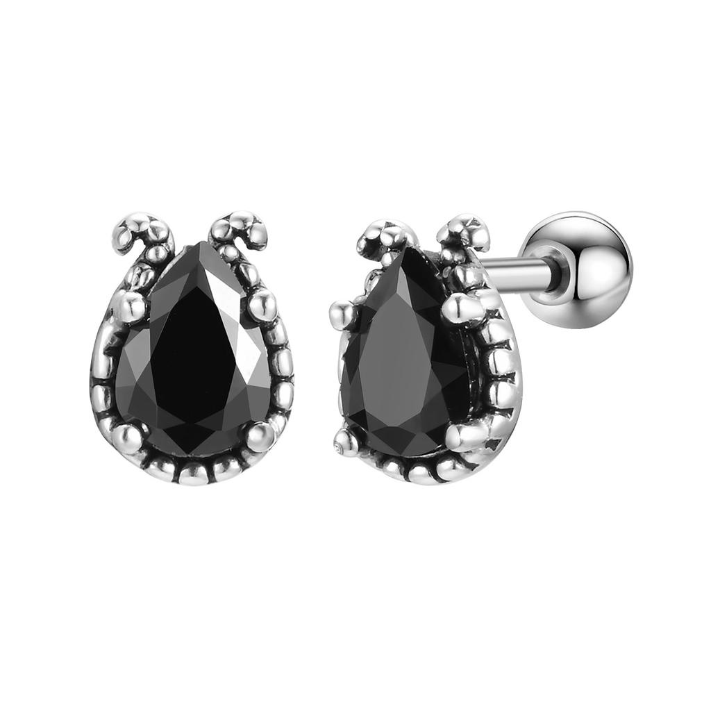 Male Fashion Simple Personality Ear Stud Trend Neutral Stainless Steel Earrings Men Retro Zircon Popular Versatile Ear Jewelry