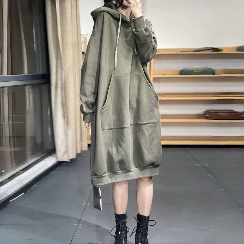 Toamnă Iarnă Nou Rochie Solidă Midi cu Glugă Femei Patchwork Șnur Buzunare Largă Modă Casual Cald Mânecă Lungă