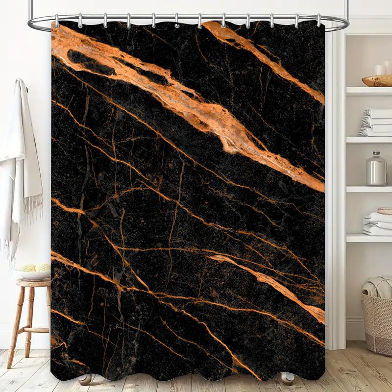Luxurious Gold Marble Shower Curtain Modern Black Bath Decor Waterproof Fabric for Bathroom Large Size Customizable Printing
