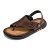 2025 New Driving Sandals Men's Soft Leather Summer Wear Dual-purpose Sandals Casual Slippers Men's Soft-soled Beach Shoes