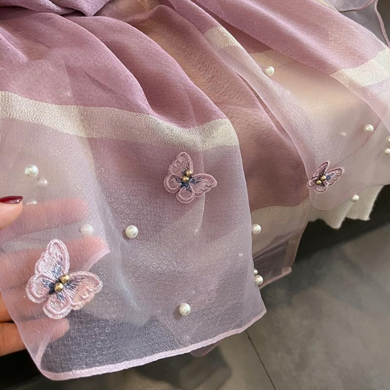 Elegant Embroidered Butterfly Silk Scarf For Women Lightweight Polyester Hijab Shawl Wrap Stole Accessory Gift