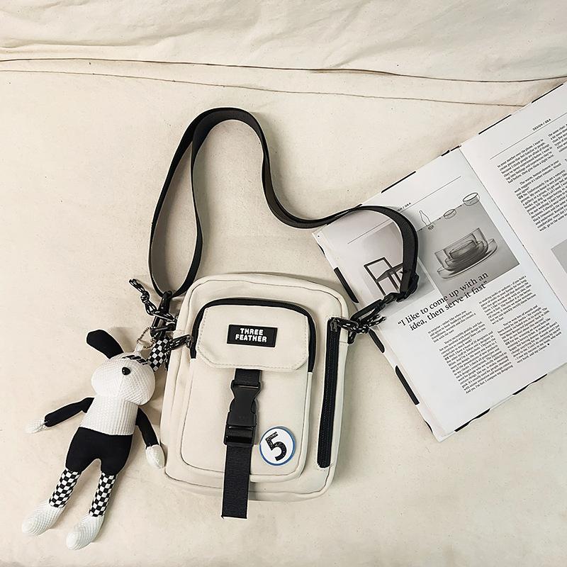 Summer High-End Outdoor Leisure Mobile Phone Messenger Small Bag Female White Couple Canvas Small Square Bag