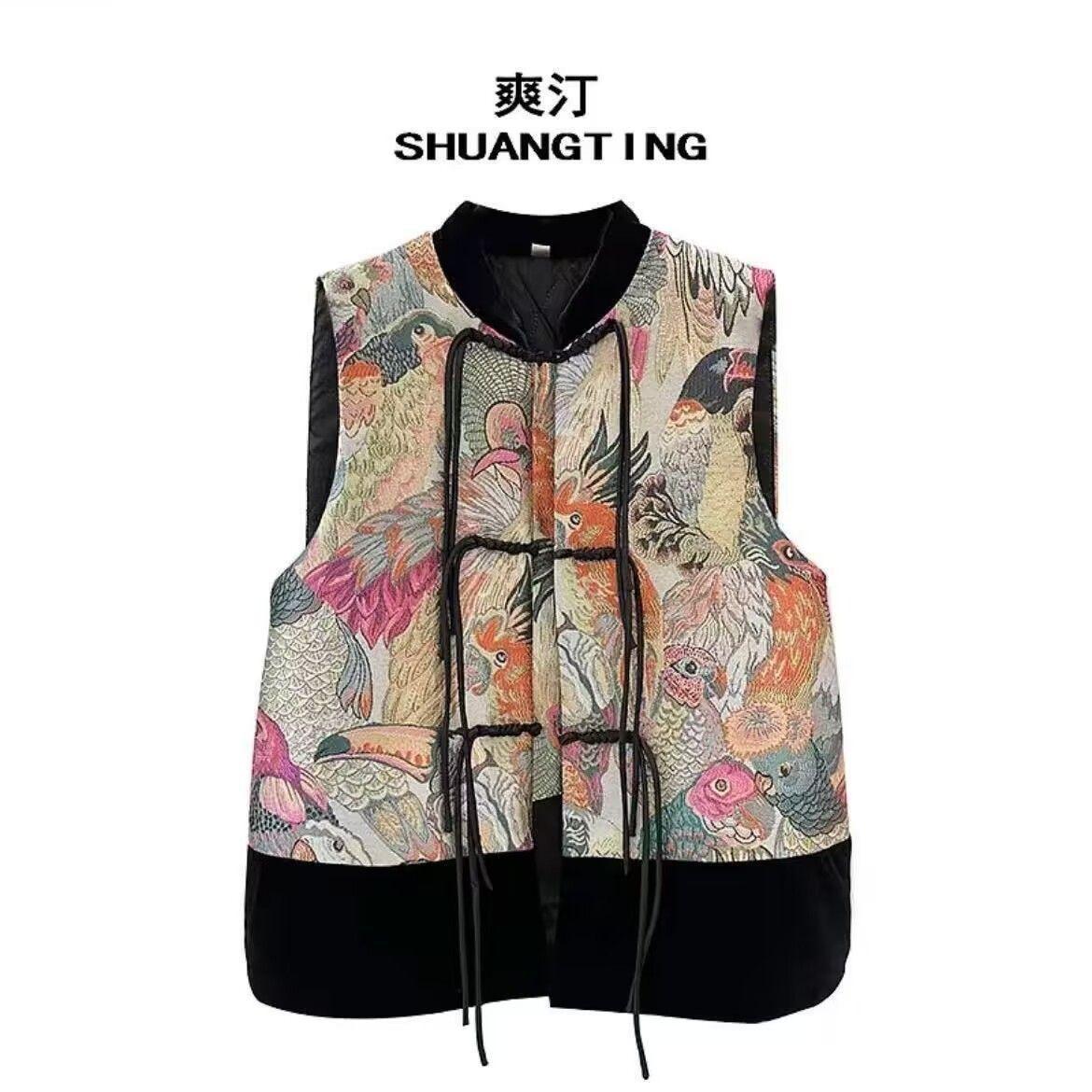 

Вышивка ретро мода стойка воротник осень и зима хлопок универсальный тонкий жилет женский 3XL [recommended 138-75 kg] розовый