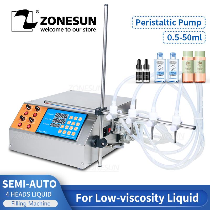 ZONESUN ZS-YTPP4T Halbautomatische Vierdüsen-Flüssigmilch-Augentropfen-Mundlösung-Flaschen-Peristaltikpumpen-Abfüllmaschine