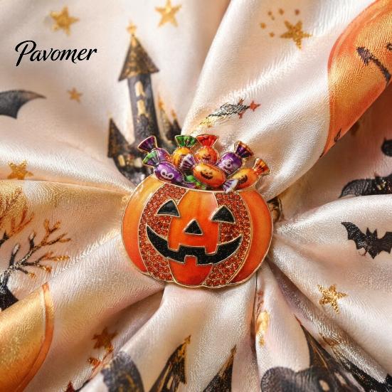 Clothes Decorative Brooch Halloween Pumpkin Candy Bowl Brooch, Rhinestone Pin Holder Lapel Pin, Costume Jewelry Clothing Accessories Accessory
