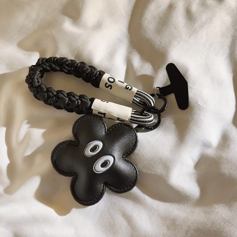 Cute Black Leather Style Phone Decoration Flower Eye Design Trendy Viral Phone Accessory