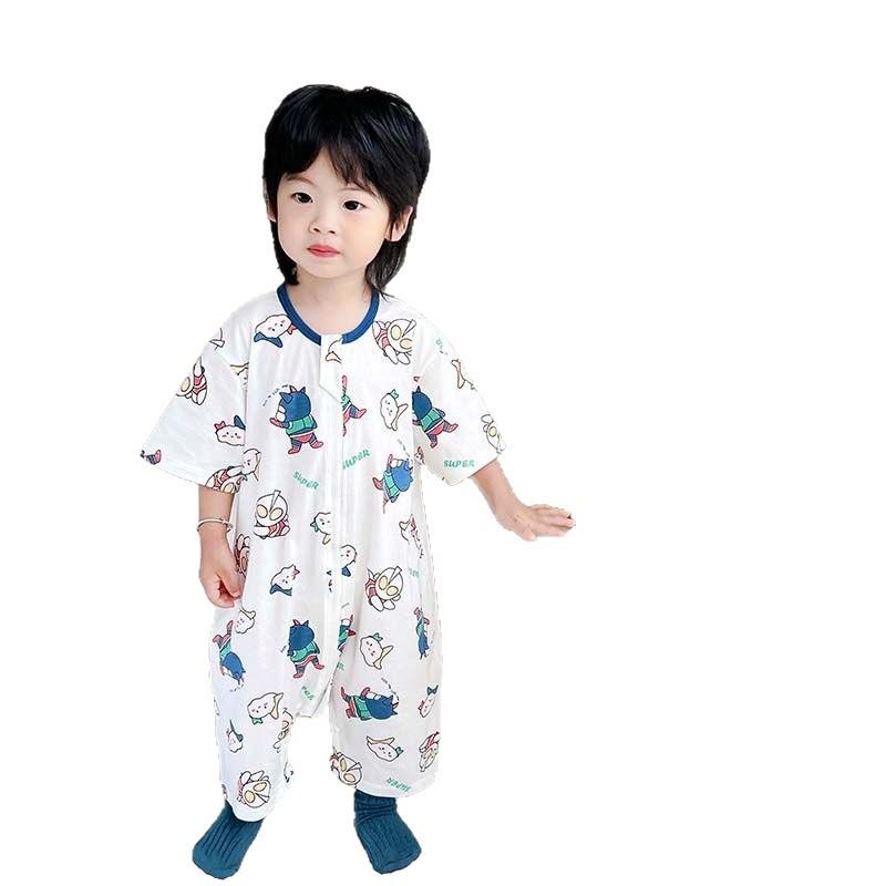 Children's Summer Sleeping Bag with Breathable Mesh Back, Unisex Anti-kick Short Sleeve Pajamas, Sweat-wicking for Kids