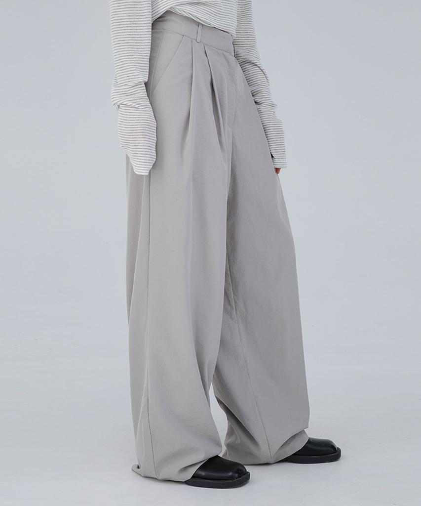 CHICKS Airy Double-Pleat Wide Slacks Light Gray