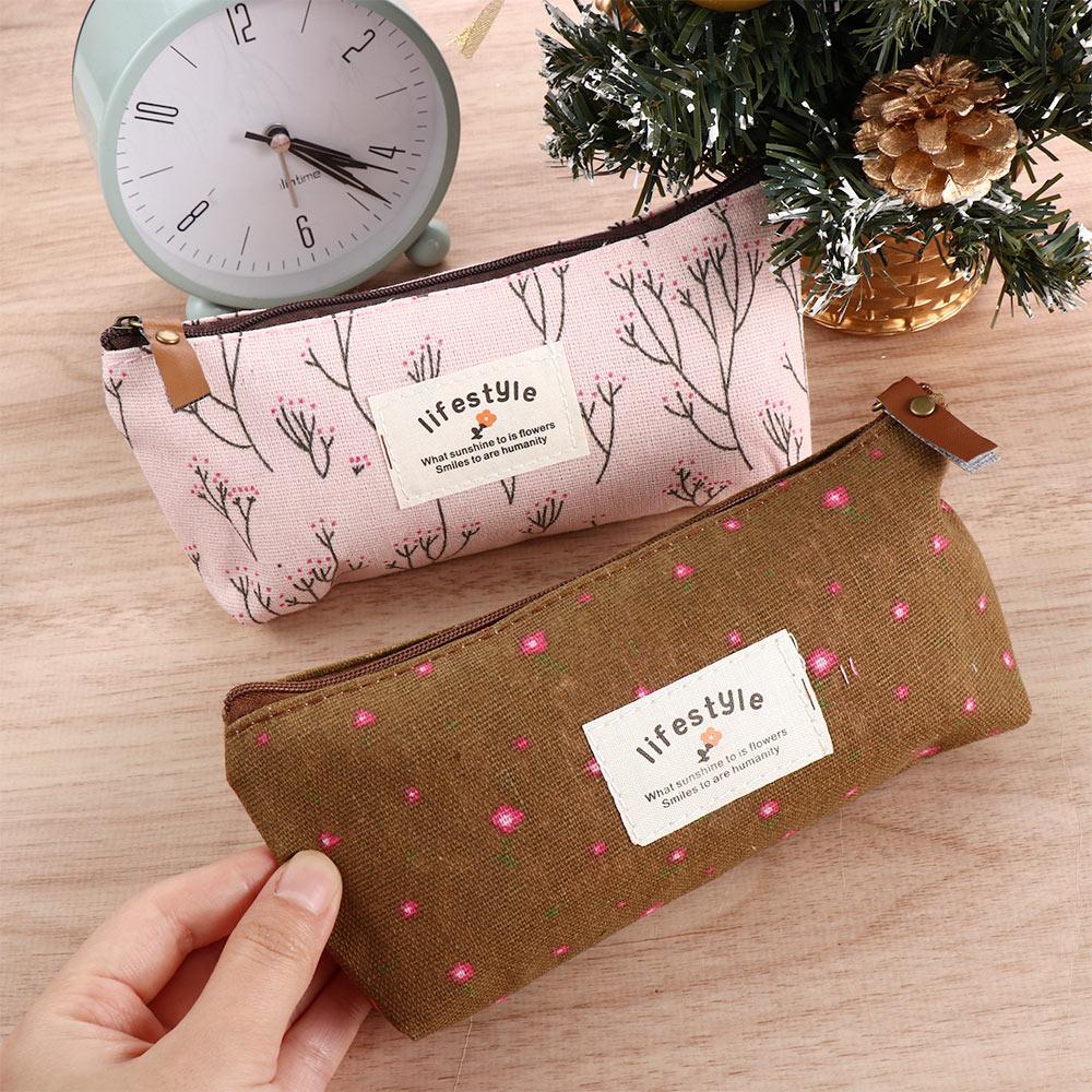 Kawaii Lovely Makeup Bag Fabric Floral Flower for Girl Pencil Bag Pencil Case Pen Bags Zipper Pouch