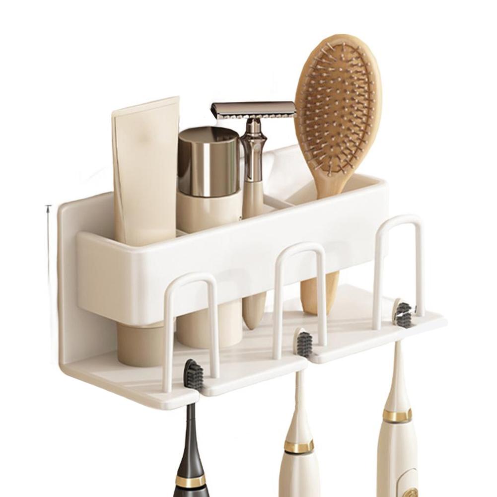 Compatible With Electric Toothbrushes Toothbrush Holder Wall-Mounted Rack White Three (no cup)