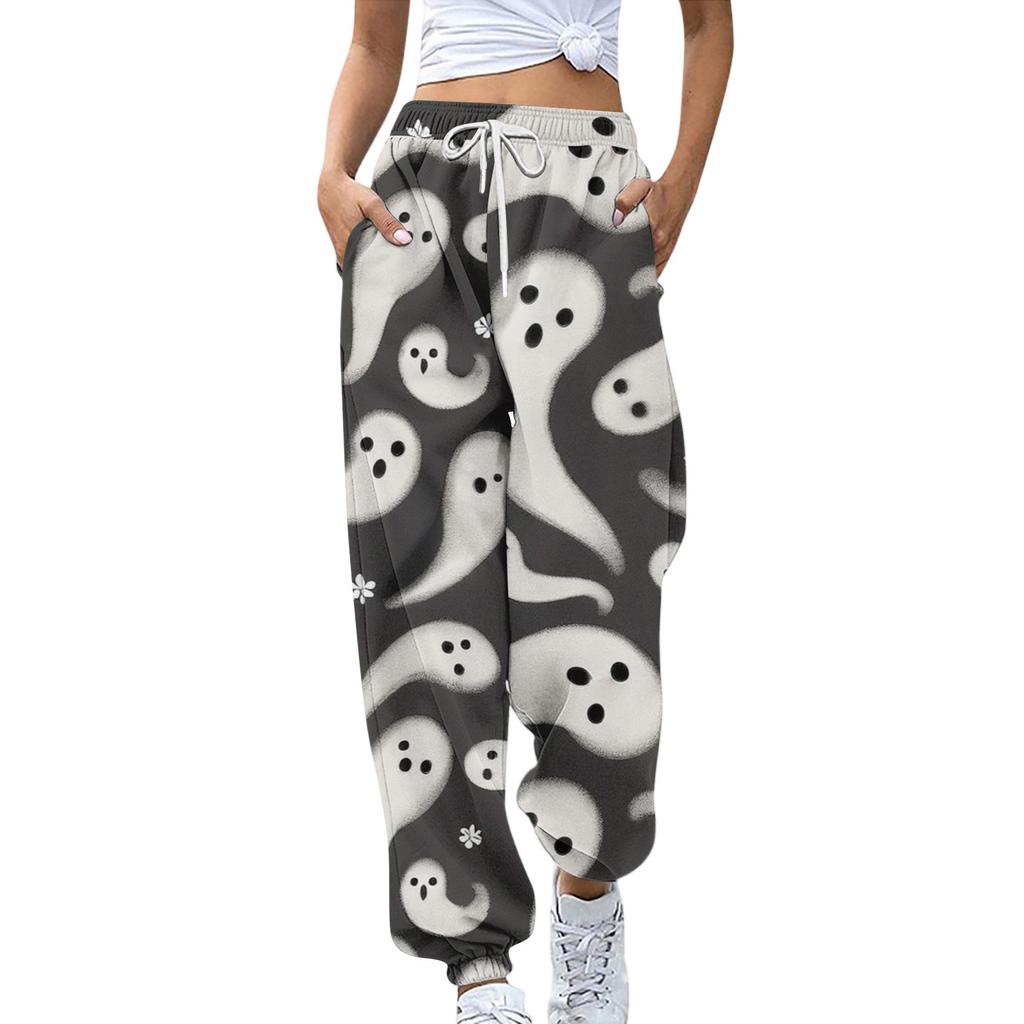 Women's Sports Pants With Pockets Fashion Halloween Print Elastic Waist Pants Casual Sweatpants Pants