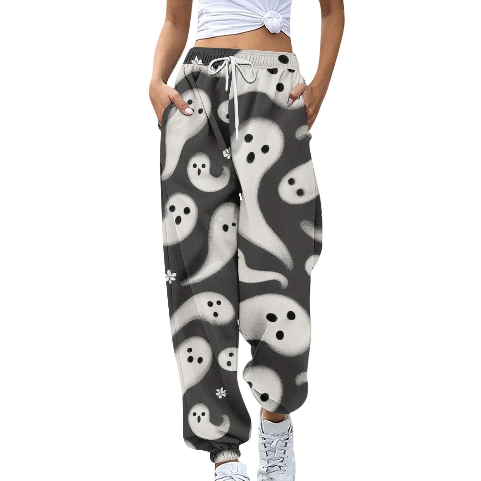 

Женские спортивные брюки с карманами, модные брюки с принтом на Хэллоуин, брюки с эластичной талией, повседневные спортивные брюки M