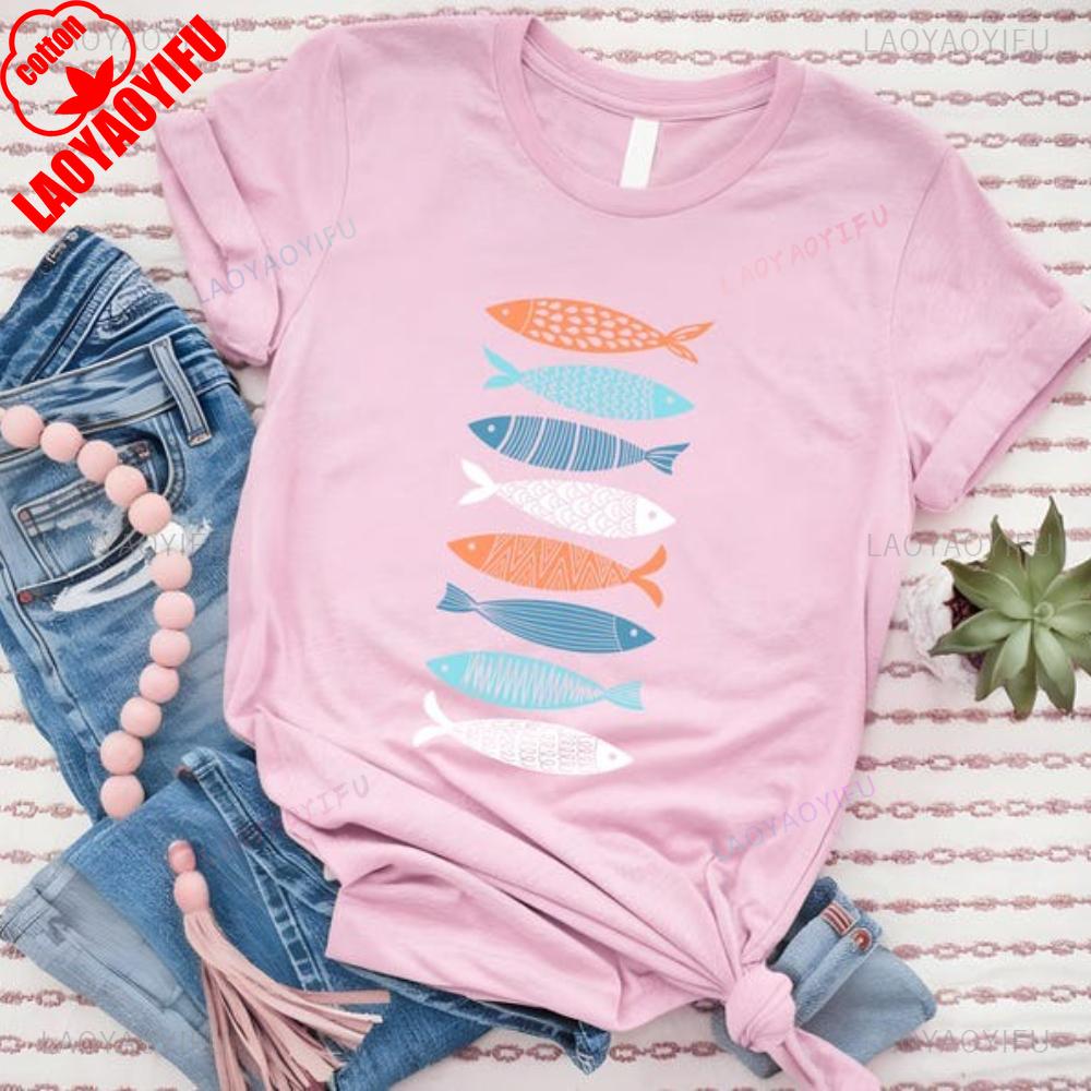 Sardines Fish Mediterranean Tomato Girl Coastal Unisex Graphic T Shirts Ocean Inspired Funny Sardines Summer Travel Retro TShirt S