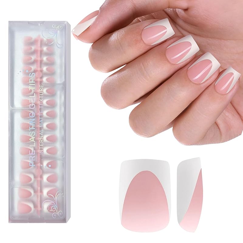 Milky Whit French Tip Press on Nails, 240Pcs French Press On Nail Short Square,Pre-Applied Primer & Top Coat,4 in 1 Gel Nail Tips Soak off Acrylic