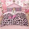 Homewish Pink Leopard Print Duvet Cover Set for Girls 2pcs/3pcs, Glitter Monogrammed Bedding Set, Personalized Letter Bed Set