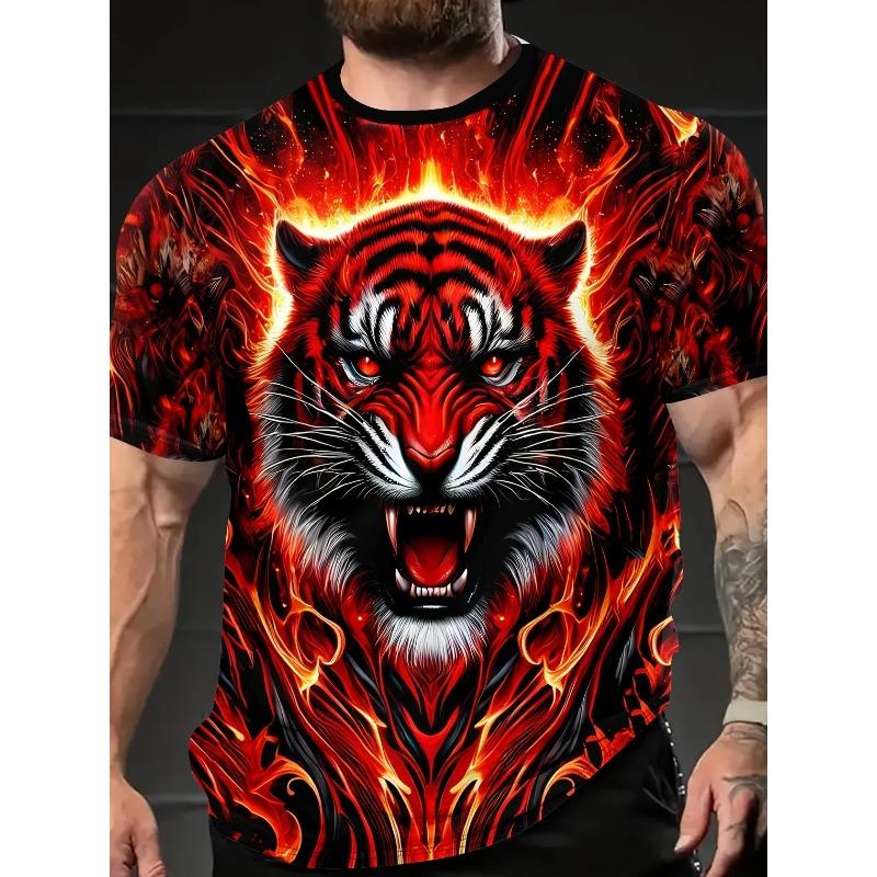 Mens 3D Tiger Printed Short Sleeve Crew Neck T-Shirt Breathable Casual Fashion Outdoor Party Weekend Comfortable Plus Siz T-shirts