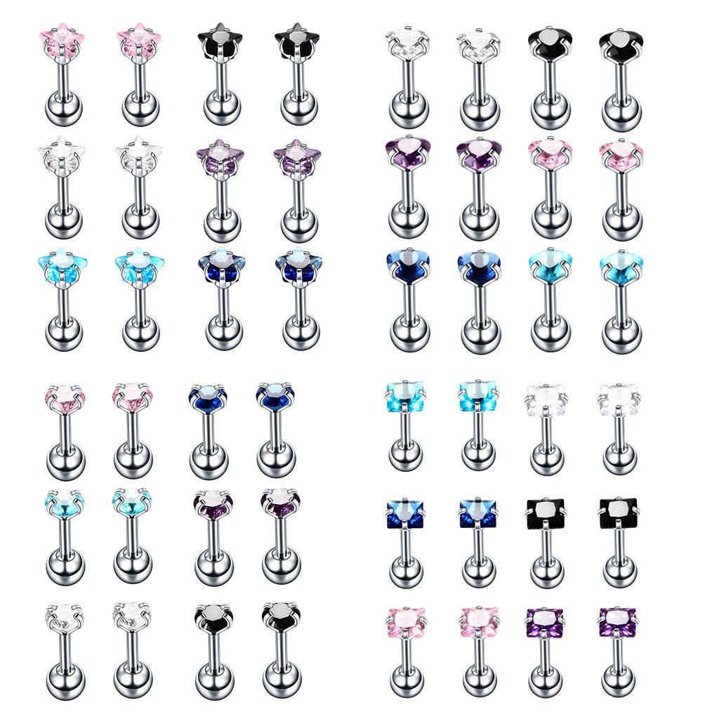 12 Pieces 16G Stainless Steel Cubic Zirconia Earrings for Women Stud Body Jewelry Set