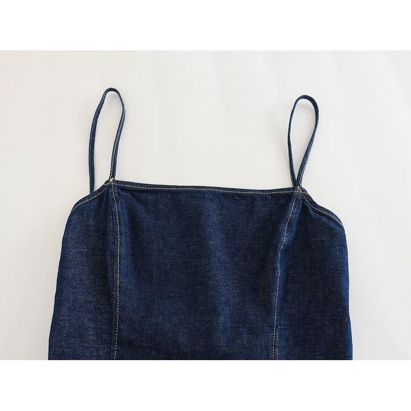 Kaslead Sexy Short Denim Open Back Tops