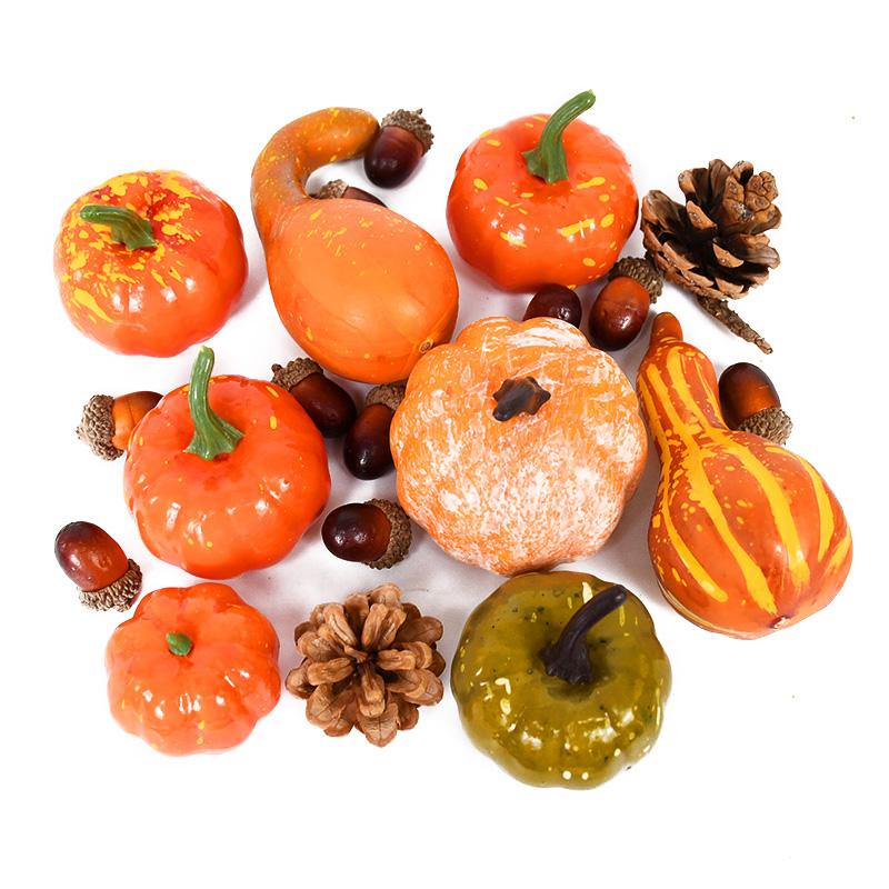 50Pcs/set Artificial Pumpkin Maple Leaves Pine Cone Halloween Thanksgiving Fall Table Home Decoration Photo Props Ornaments
