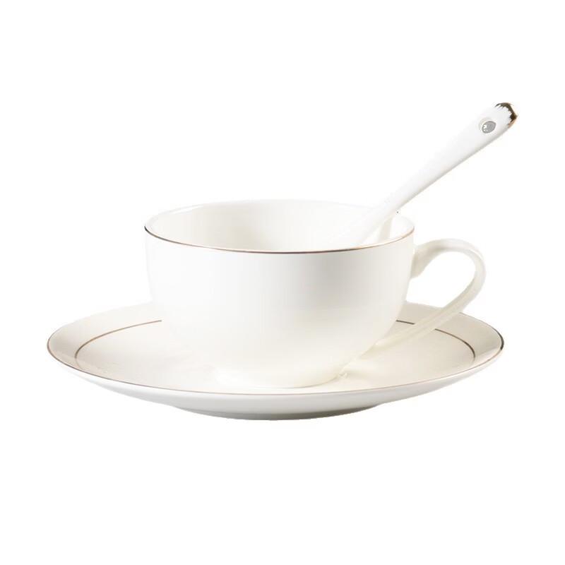 Elegant Gold Rim Bone Porcelain Coffee Cup Set with Spoon