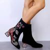 Fashion New 2025 Fashion Winter Women Boots Embroidered Mid Calf Plush Motorcycle Boots Zipper Square Heel Warm Ladies Botas Mujer Yu89