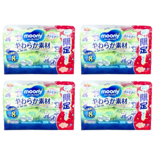 [Bulk Purchase] Moony Baby Wipes Refill, 76 Wipes x 8 Packs x 4 Bags