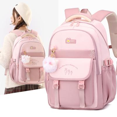 New Cute Elementary School Bags Junior High School Girl Student Backpack Outdoor Simple Fashion Contrasting Color Children Book Bag with Plush Pendant