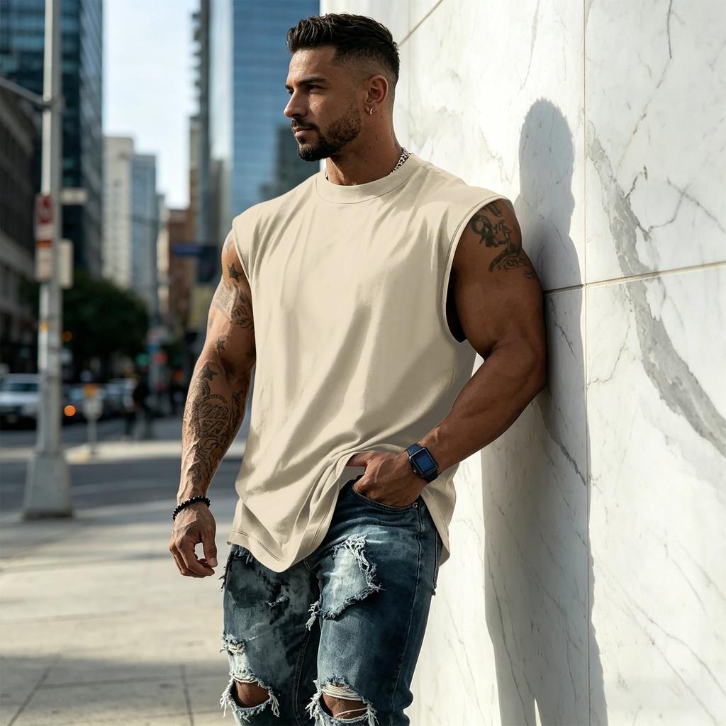 Men Sleeveless Tank Top Muscle Shirt Loose Fit Basic Solid Color Casual Summer Workout Vest for Daily Use