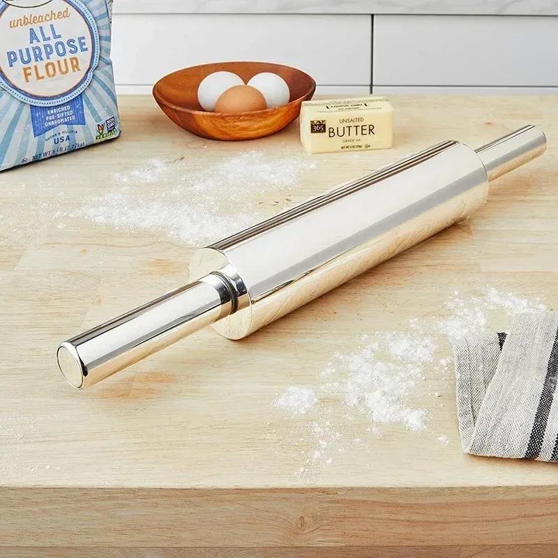 NEW 1Pcs Stainless Steel Fondant Rolling Pin Non-stick Pizza Noodles Cookie Cake Roller Kitchen Roller Easy Dough Rolling Tool