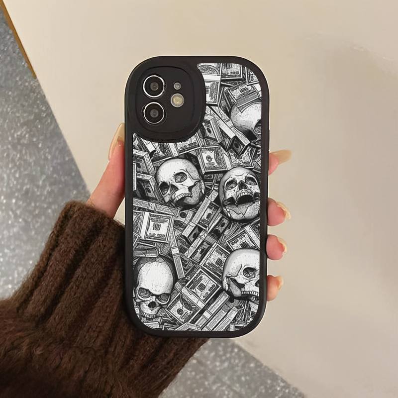 Yinuoda Lustige Totenkopf-Währungs-Telefonhülle, Hartleder-Telefonhülle für iPhone 13 12 Mini 11 14 Pro Max Xs X Xr 7 8 Plus 6 6s Se