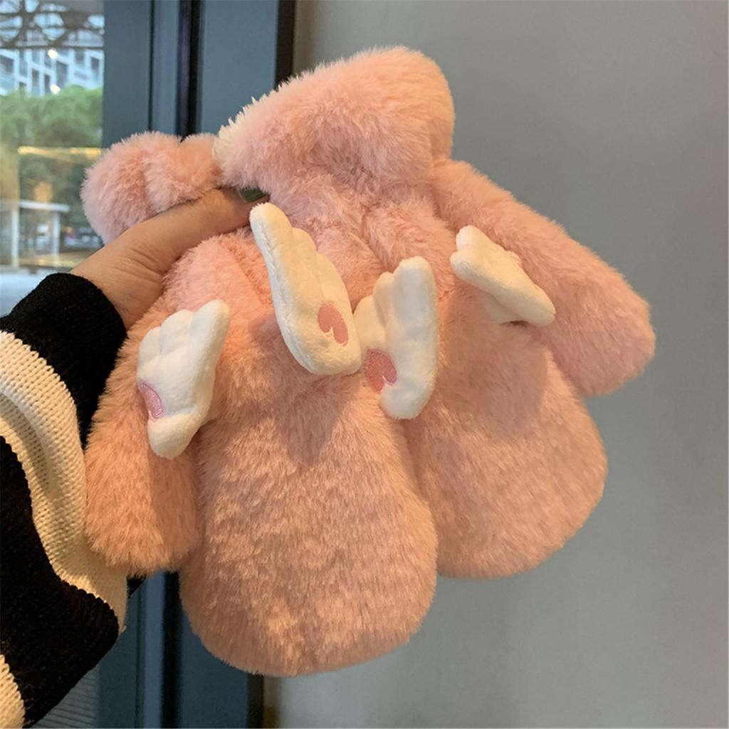 Plush Gloves Mitts Thicken Mitten Angel Wing Theme Thick Plush with Wing Gloves Mitts Winter Warm Full Finger Gloves