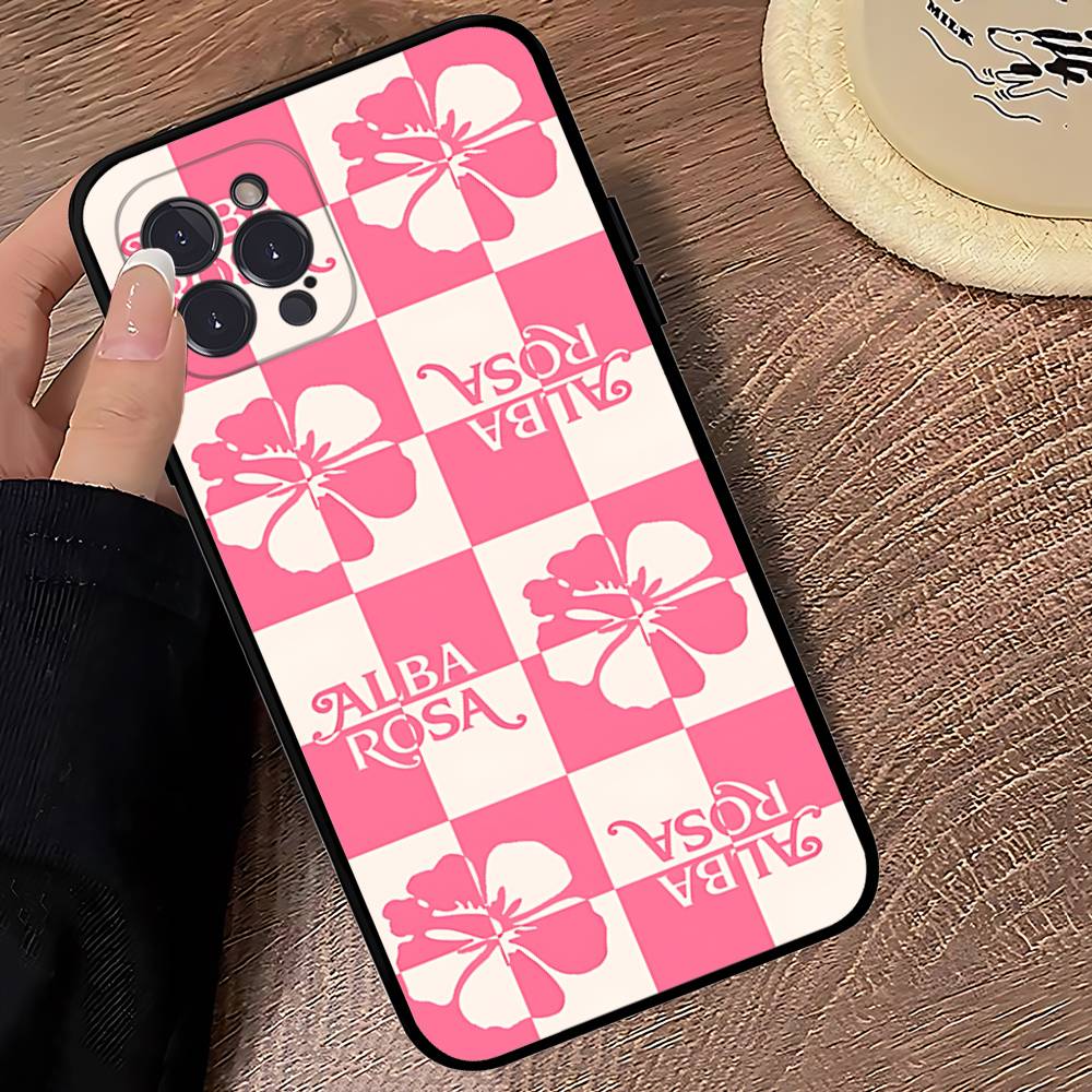 Fashion A-ALBA R-ROSA Phone Case For IPhone 17 16 15 14 13 12 11 Pro Max Plus Mini Silicone Black Cover