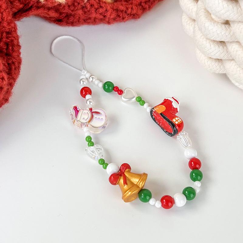 1Pc Christmas Series Mobile Phone Chain Crystal Beaded Snowman Hat Bell Gift Santa Mobile Phone Chain Lanyard Accessories