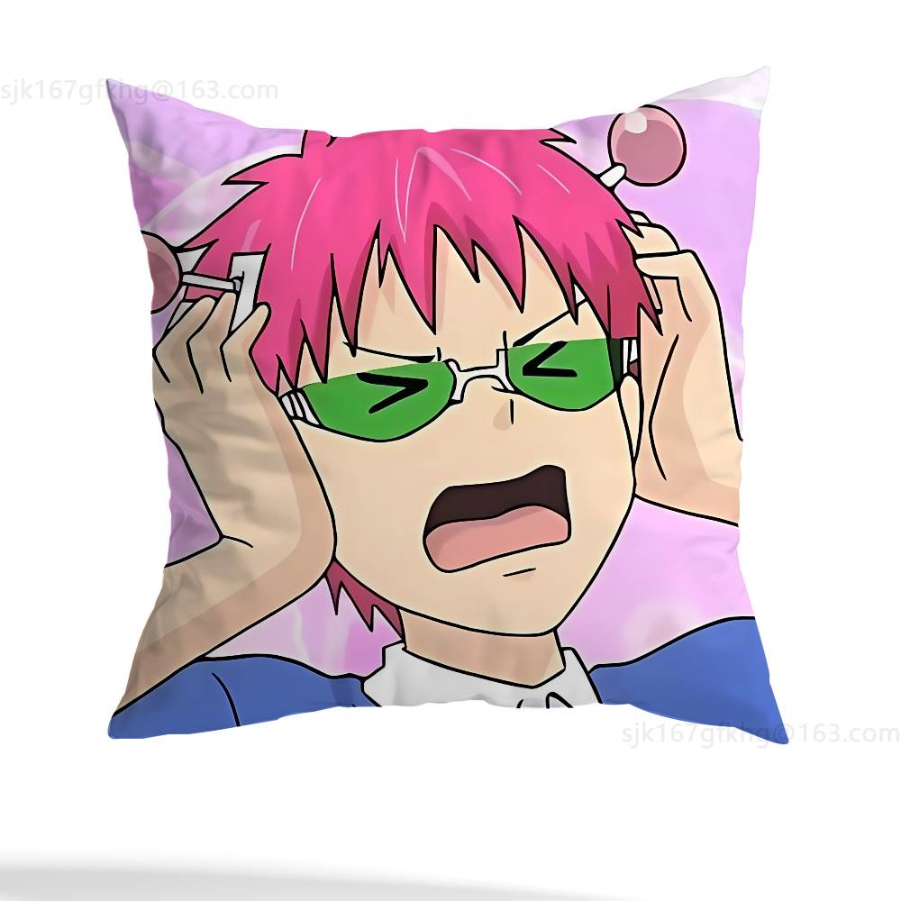 Anime Role S-Saiki K Chibi Pillow Case Square Double-Sided Printing Short Plush Sofa Cushion Cover Bedroom Bedside Pillow