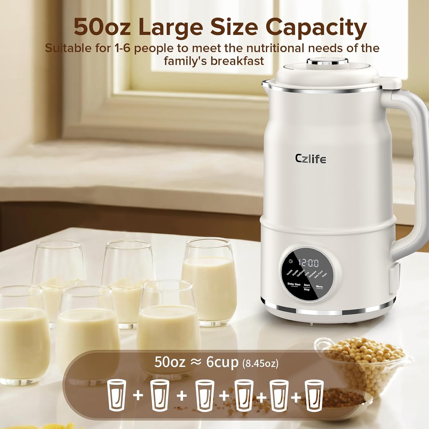 

Виробник рослинного молока N7 50 унцій, Домашнє мигдальне, соєве, вівсяне та кокосове молоко, Сік, Смузі, Дитяче харчування, Відкладений старт, Підтримка тепла, Самоочищення United States