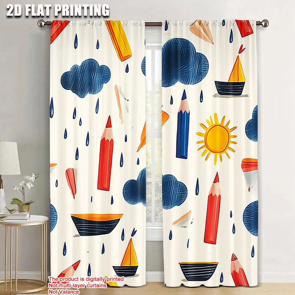 

2pc, Party Curtain Crayon and Pencil Versatile Polyester,Without Electricity Birthday Party Perfect for aesthetic room decor 52.50×116.00 CM 2pcs