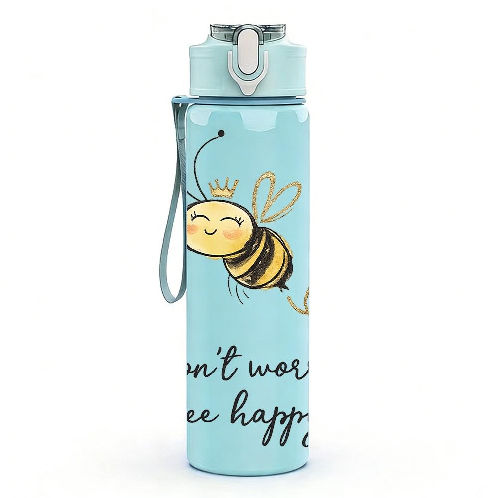 1 Stück Biene Lustiger Spruch Textdruck 750ml Farbe Kunststoff Sport Wasserflasche Auslaufsicher Klappdeckel mit Strohhalm Geeignet für Sport Büro Heimgebrauch