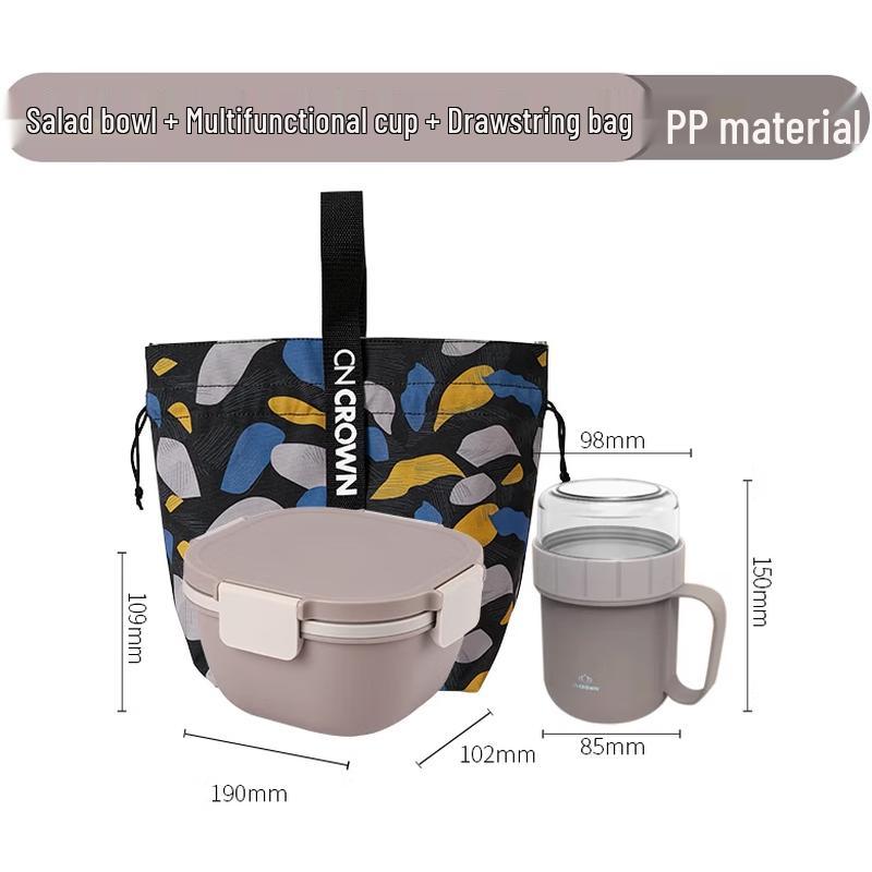 CNCrown Double Layer Simple Grey Salad Bowl & Oatmeal Cup Set