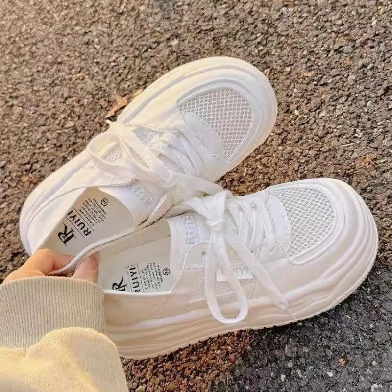 Platform White Shoes Women's Summer Mesh Shoes Women's Breathable Mesh Two and a Half Slippers with Wide-leg Pants Shoes Sports Board Shoes