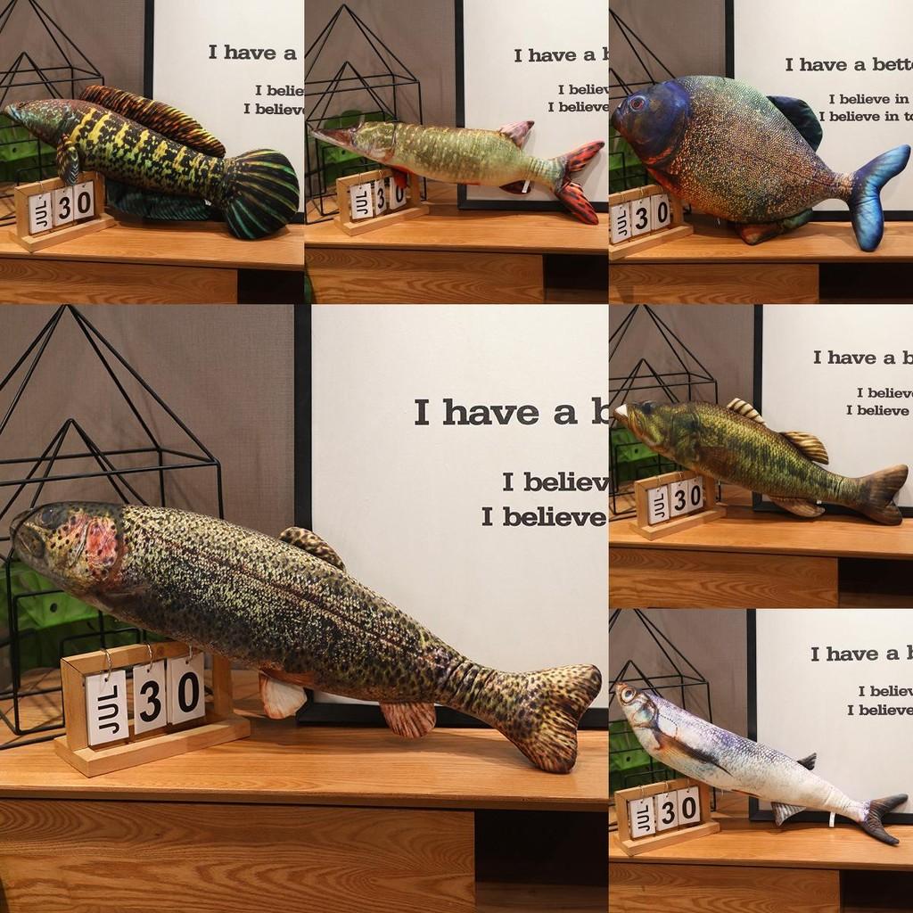 3d Esox Piranha Trout Fish Plush Toy Stuffed Doll Cartoon Decoration Gift Kids