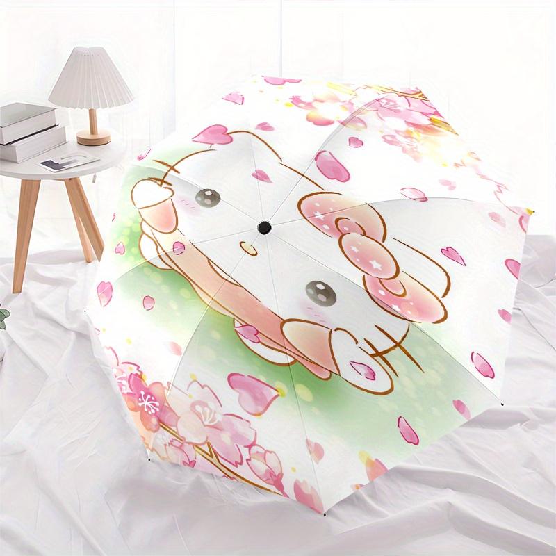 Hello Kitty,Sakura Automatic Folding Umbrella-Simple 8-Rib Design, Bright Cartoon Pattern, Durable Iron Frame, Suitable For Travel, Outdoor,