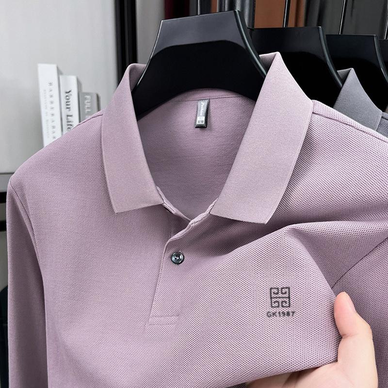 High End Men'S 100% Cotton Long Sleeved Polo Shirt Autumn Fashion Brand Embroidery Design Breathable Golf Sports Top T-Shirt