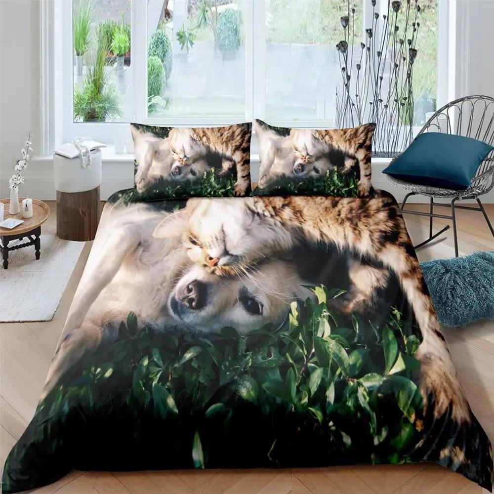 2026 Katzen Bettwäsche Set Haustier Katzen Muster Einzelbett Bettwäsche Set Niedliches Kätzchen Für Polyester Geheimnisvolle Schwarze Katze Kingsize Bettbezug