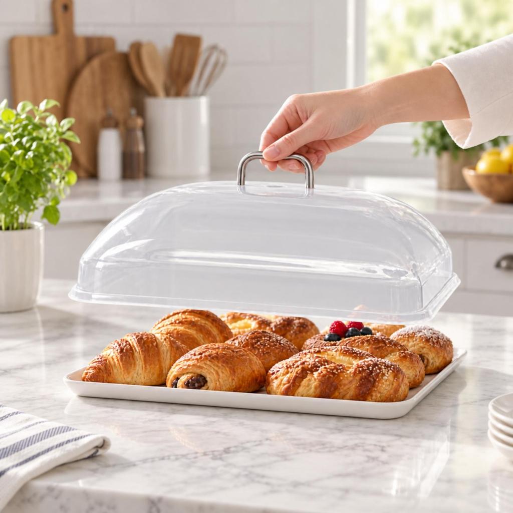 Transparent Cake Cover with Stainless Steel Handle Wipe-Spotless