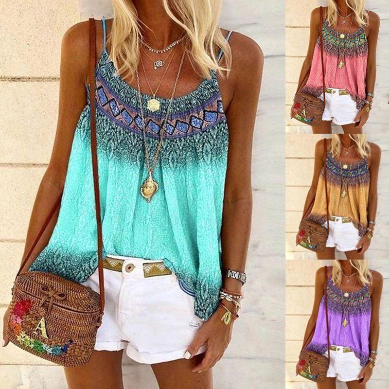 Chic Plus Size Women's Summer Floral Print Sleeveless Cami Blouse For Holidays