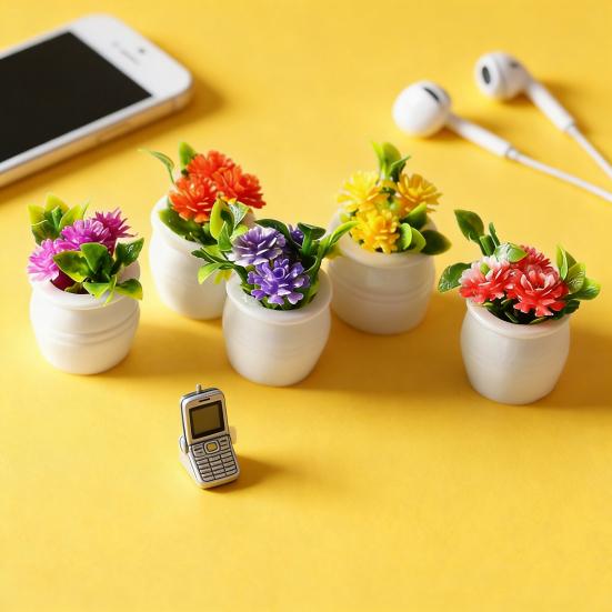 5 Pcs Mini Potted Plant Dollhouse Miniature Bonsai Ornament Tiny Fake Plants And Flowers for Dollhouse Landscaping Crafts