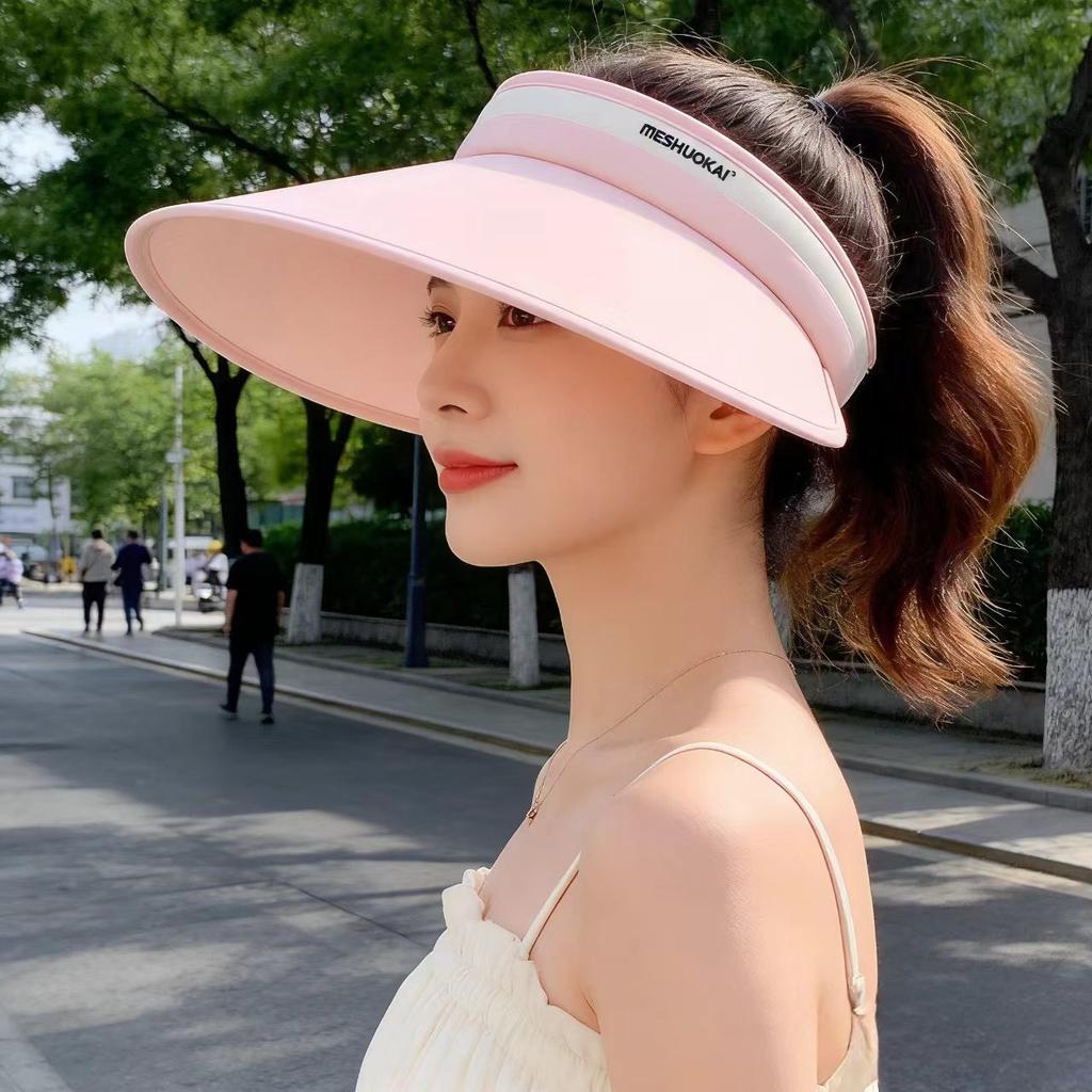 Sunscreen Hat Women's Summer Black and White Empty Top Large Brim Face Cover UV Protection Versatile Sun Hat Foldable Sun Hat