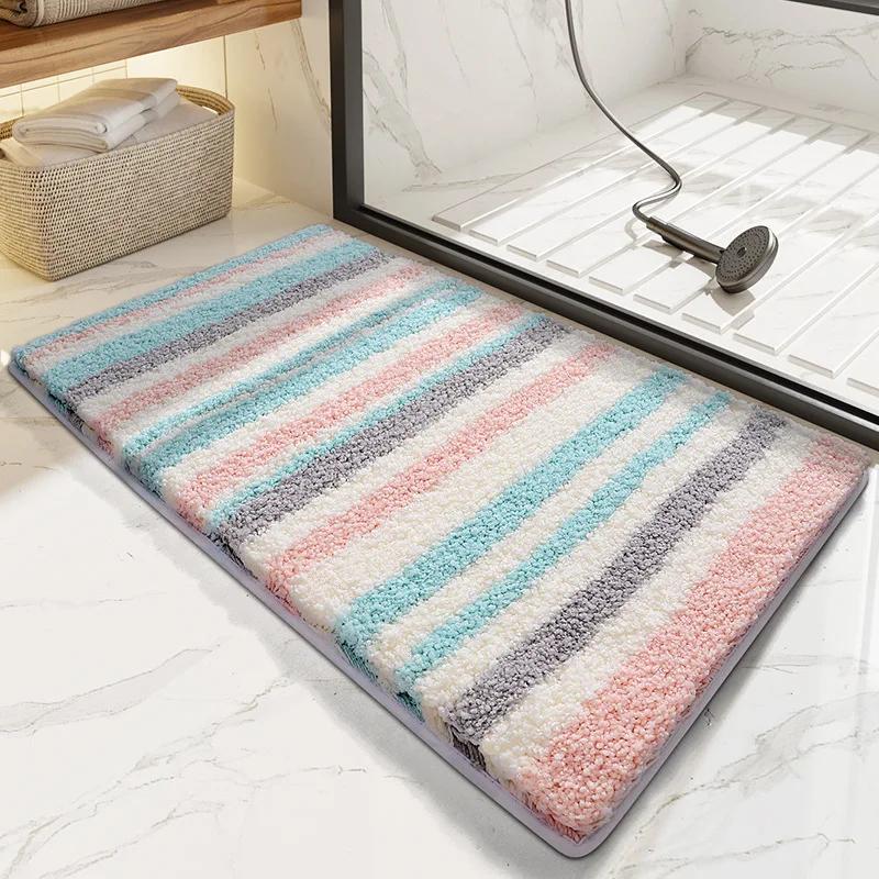 Nordic Geometric Striped Bath Mat Strong Water Absorption Non-slip Bathroom Rug Decorative Floor Mats Quick-drying Foot Mat