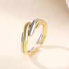 Rockyu Women's Ring, Free Size, Silver & Gold Double Ring, Pair, Detachable, Geometric Design, Stylish, Made of Sterling Silver 925, Hypoallergenic, B